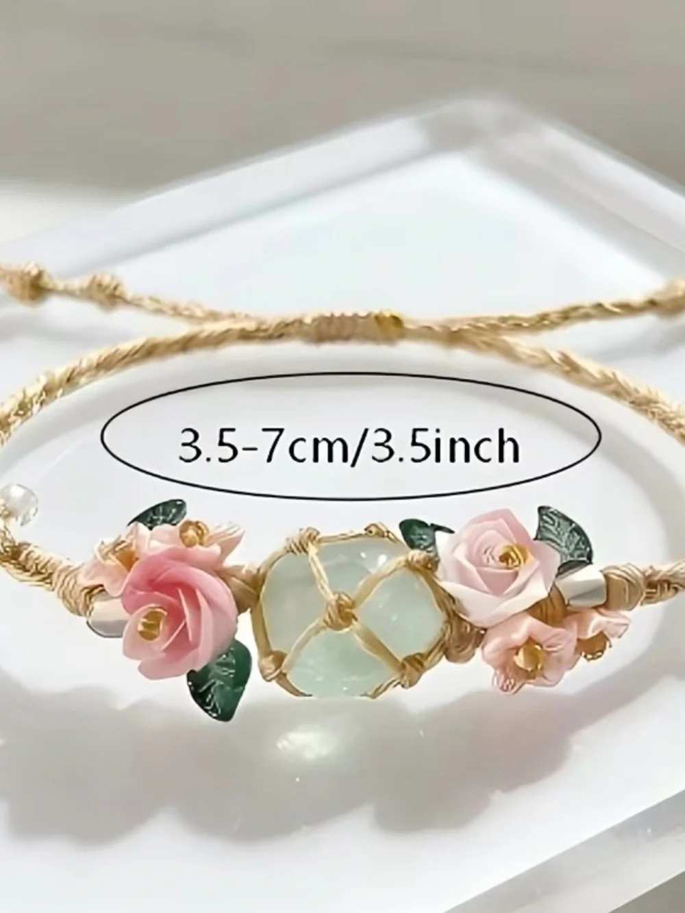 New handmade bohemian Braided Bracelet green Gem floral charms cottagecore fairy